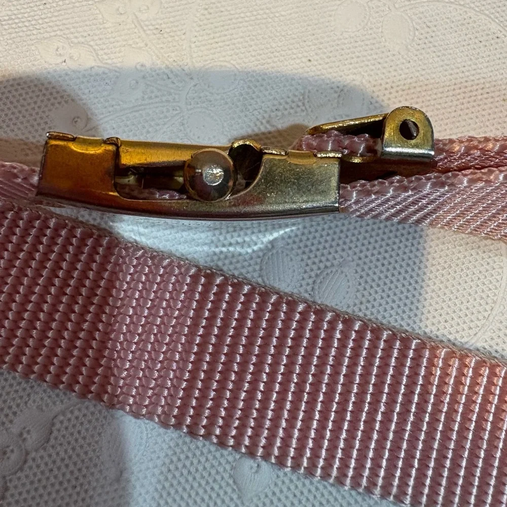 Yves Saint Laurent Vintage Gold Belt Buckle with Pink Woven Strap